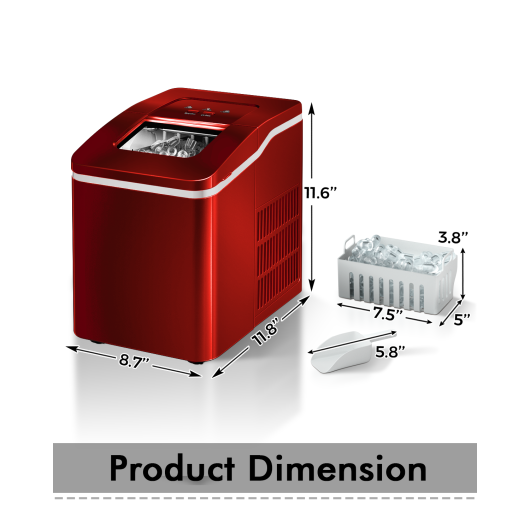 Portable Countertop Ice Maker Machine with Scoop-Red