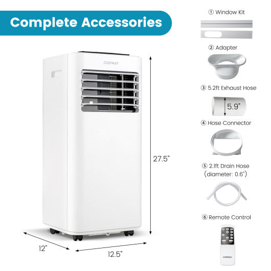 8000 BTU Portable Air Conditioner with Fan Dehumidifier Sleep Mode-8000 BTU