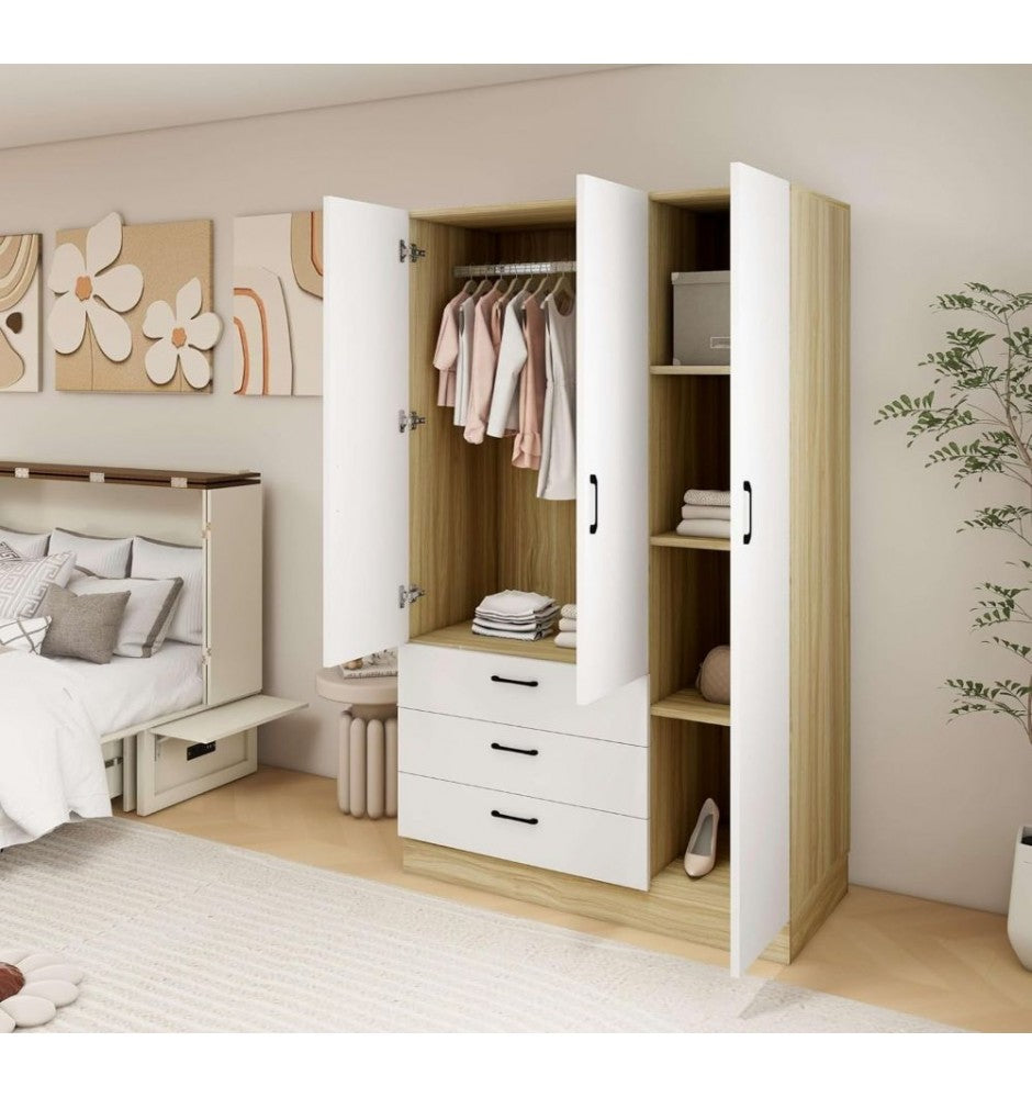 Armoire Wardrobe Closet, Wardrobe Closet with 3 Doors, Bedroom Armoires with Hanging Rod, Wardrobe Cabinet with 3 Drawer, Closet Cabinet with 3 Storage Cabinets, Armoire(40W x 20D x 67H)