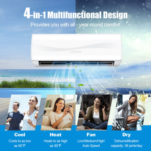 9000 BTU 17 SEER2 208-230V Ductless Mini Split Air Conditioner and Heater