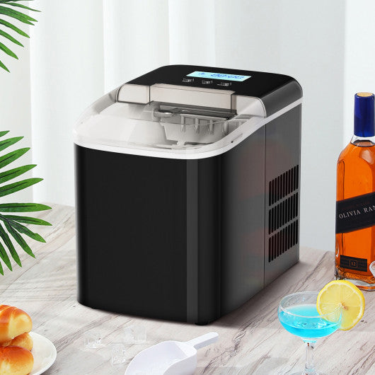 26 lbs Countertop LCD Display Ice Maker with Ice Scoop-Black