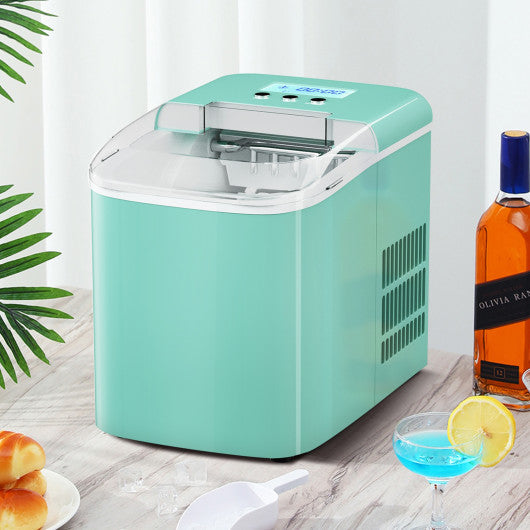 26 lbs Countertop LCD Display Ice Maker with Ice Scoop-Light Green