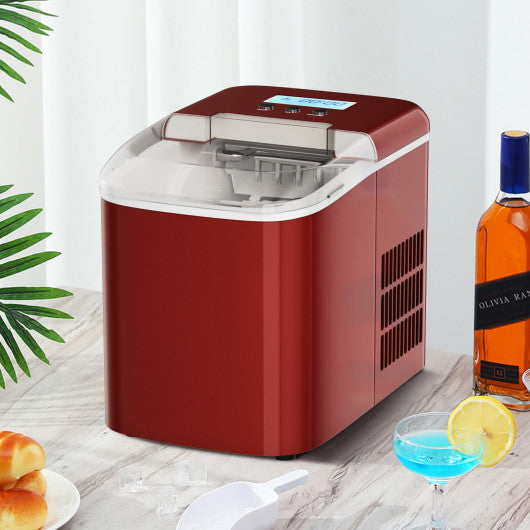 26 lbs Countertop LCD Display Ice Maker with Ice Scoop-Red