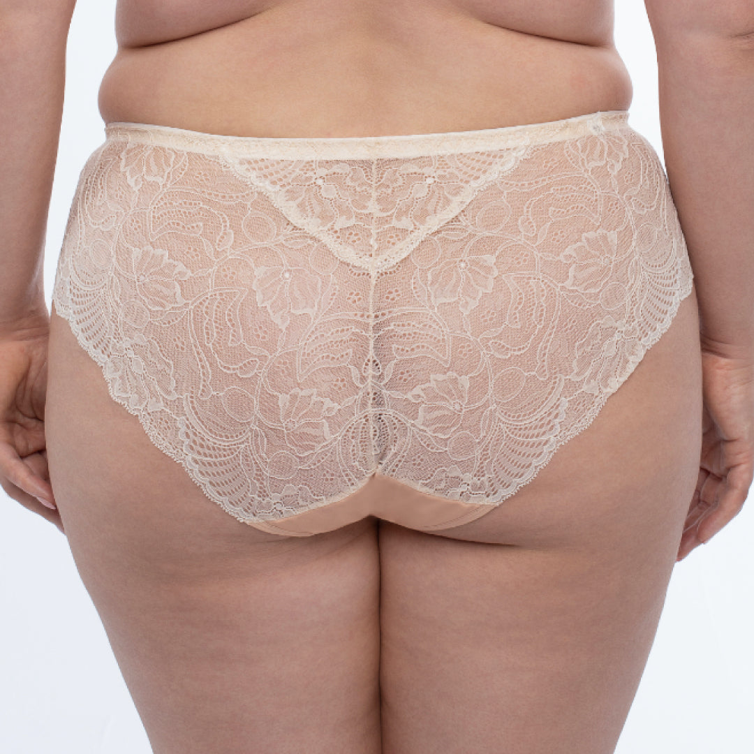 Floral Embroidery Midi Brief Panties with Cotton Liner
