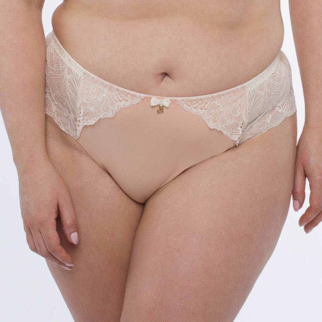Floral Embroidery Midi Brief Panties with Cotton Liner
