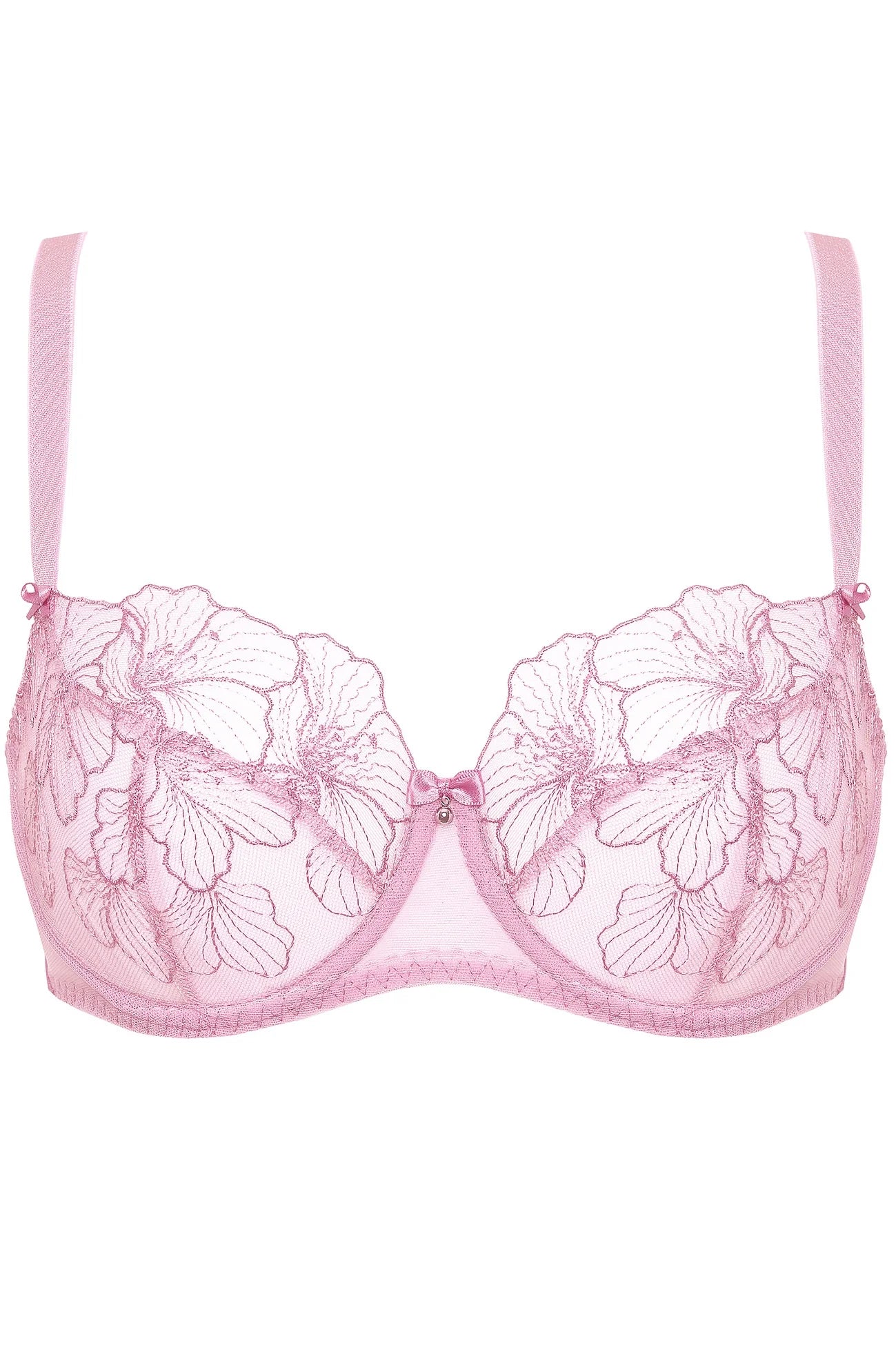 Sheer Mesh Floral Embroidered Bra
