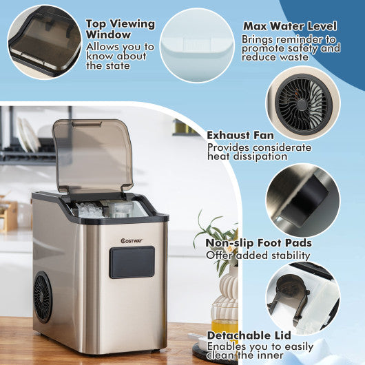 Countertop Nugget Ice Maker with 2 Ways Water Refill Self-Cleaning-Silver