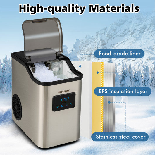 Countertop Nugget Ice Maker with 2 Ways Water Refill Self-Cleaning-Silver