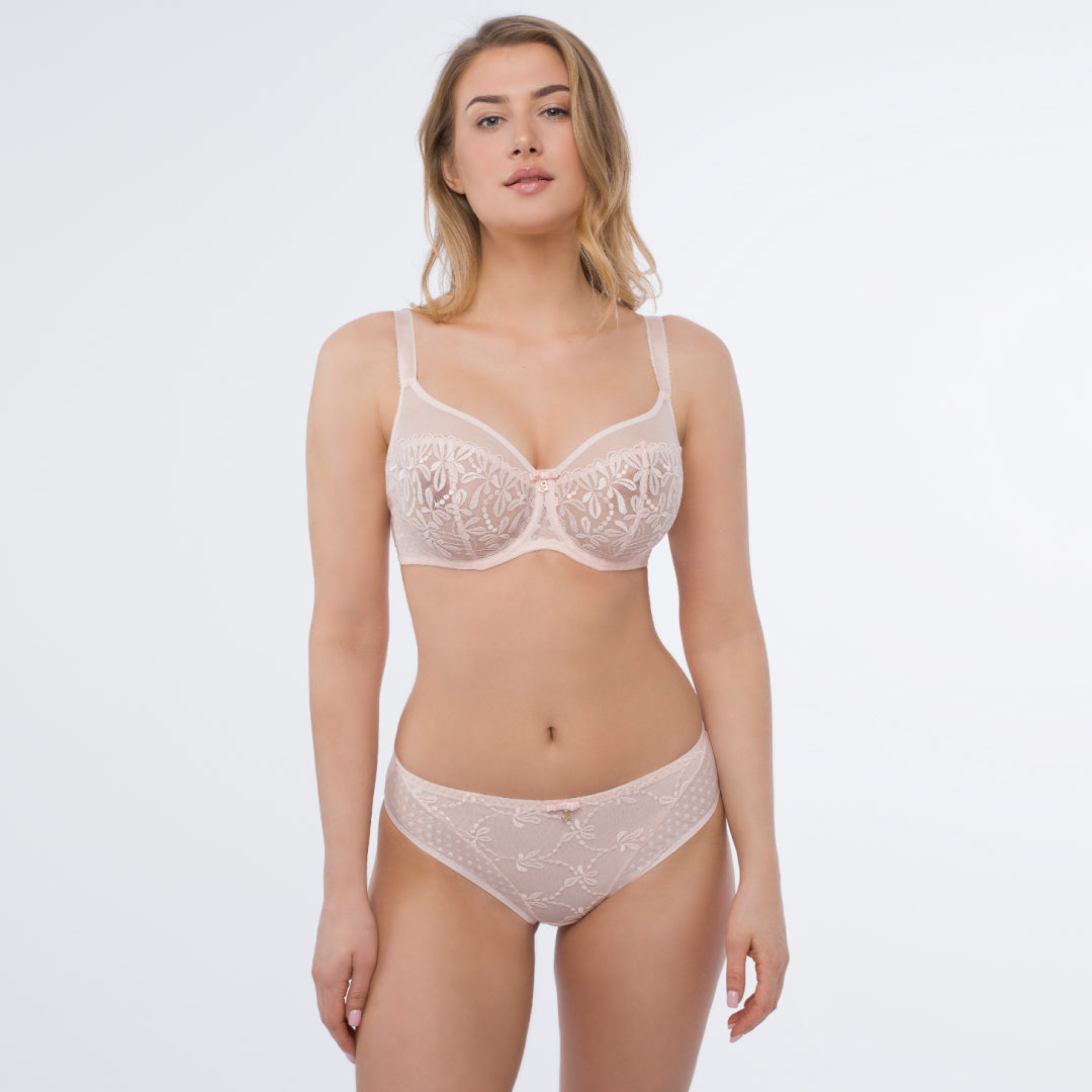 Sheer Mesh Embroidered Full-Coverage Bra