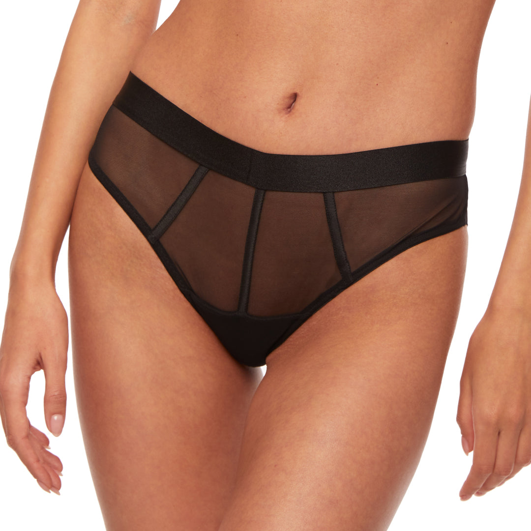 Sheer Mesh Brazilian Panty with Double Tulle Back