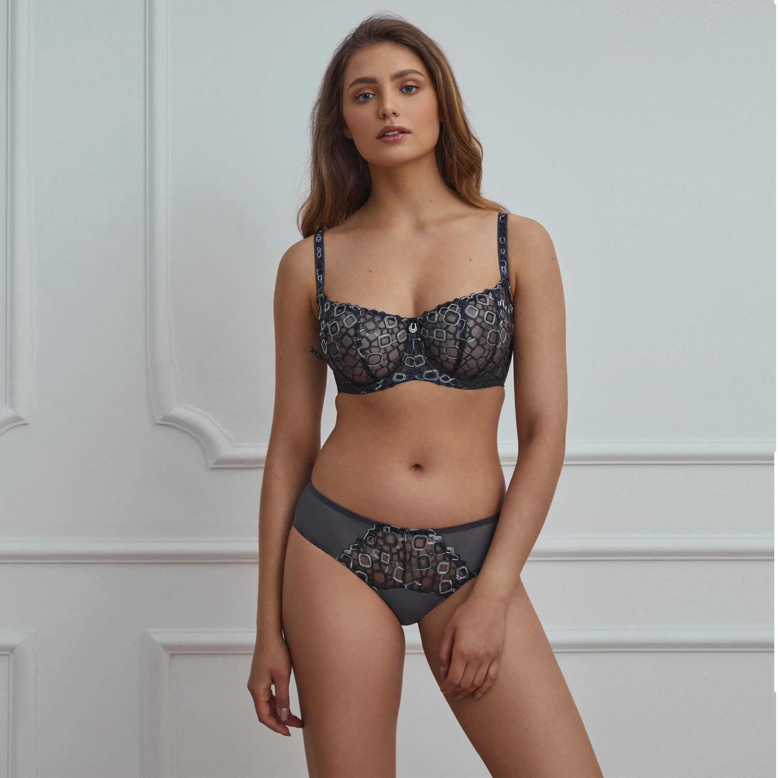 Sheer Embroidered Balconette Bra