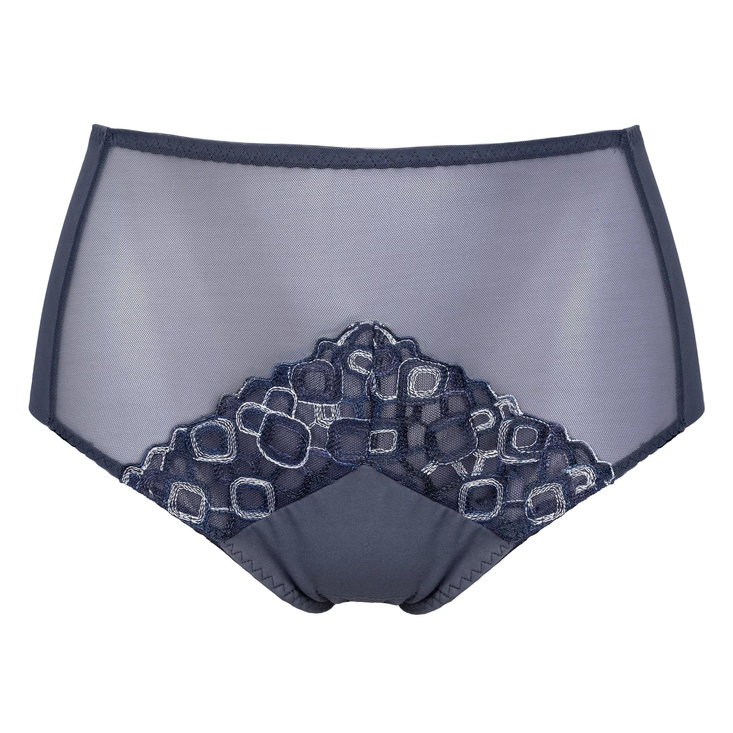Soft Full Brief Panties with Geometric Embroidery Design