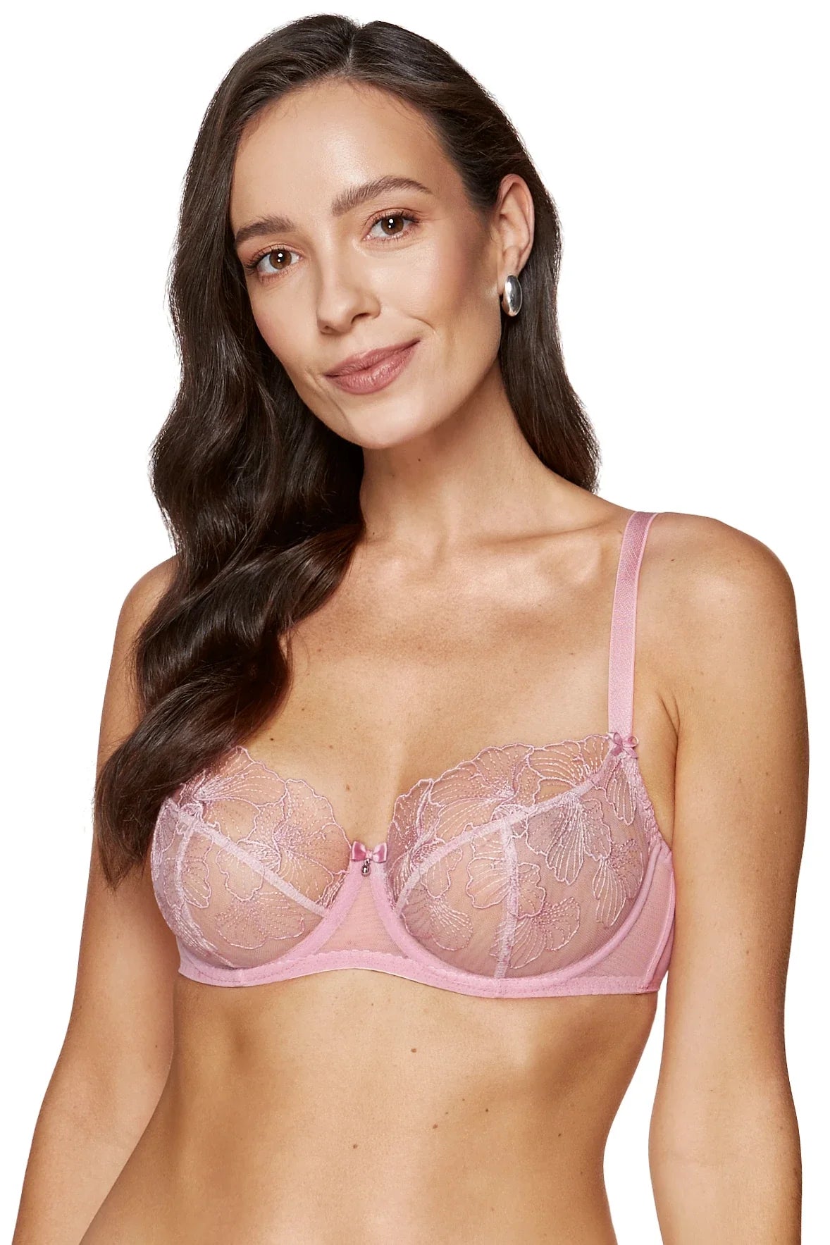 Sheer Mesh Floral Embroidered Bra