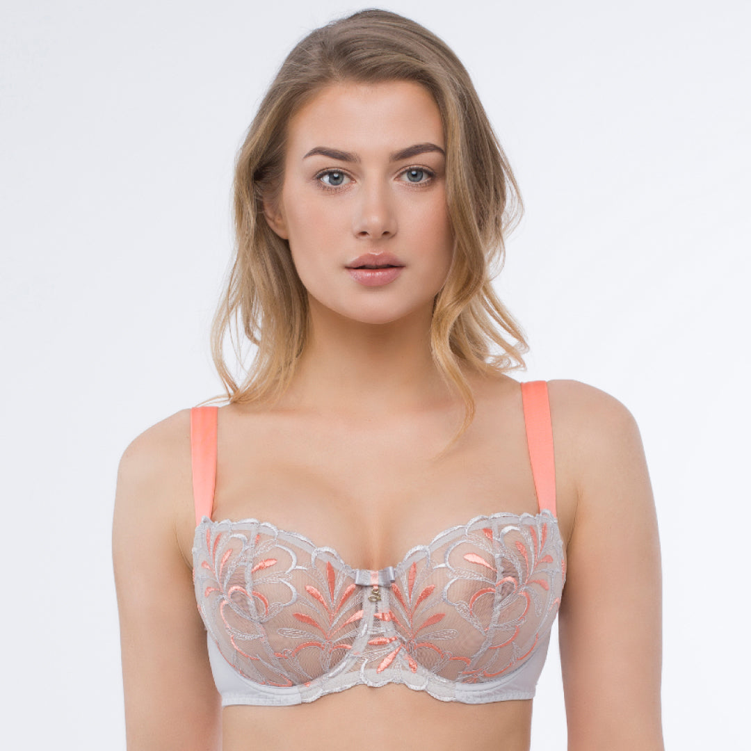 Sheer Mesh Embroidered Balconette Bra