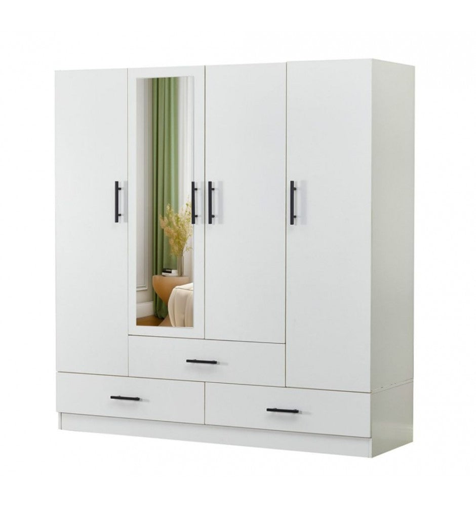 Armoire Wardrobe Closet, Closet Cabinet with Storage Cabinet, Wardrobe Cabinet with 4 Doors, Bedroom Armoires with Storage Drawers, White Wardrobe with Hanging Rod(71 H x 63 W x 20 D)