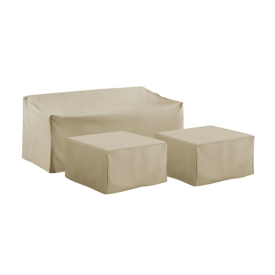 3Pc Sectional Cover Set Tan - Sofa & 2 Square Table/Ottoman
