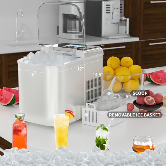 26 lbs Countertop LCD Display Ice Maker with Ice Scoop-Sliver
