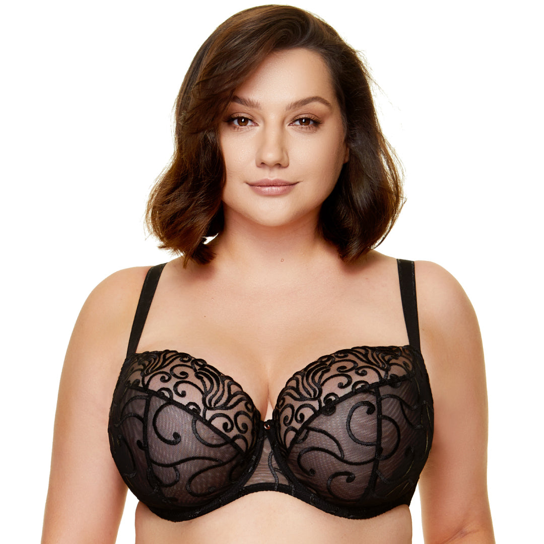 Sheer Full Figure Bra with Embroidered Mesh Cups
