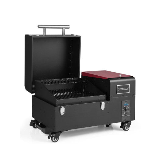 Movable Pellet Grill and Smoker with Temperature Probe-Black