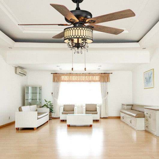 52 Inch Crystal Ceiling Fan Lamp w/ 5 Reversible Blades-Black