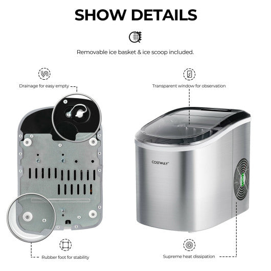 2.2 L Portable Ice Cube Maker with Bullet Shaped Ice Cube-Gray