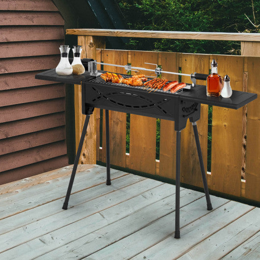 Portable Charcoal Grill with Electric Roasting Fork-Black
