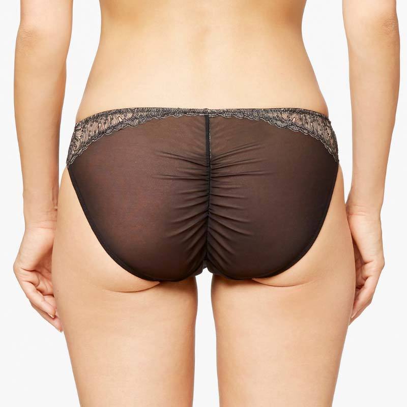 Lace-Embroidered Sheer Mesh Bikini Panty