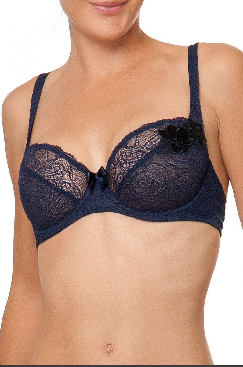 Sheer Lace Three-Quarter Bra with Floral Details