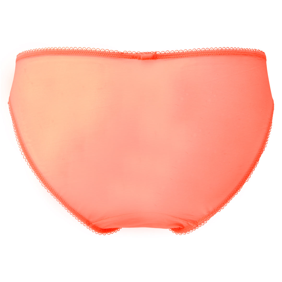 Sexy Sheer Shorts Panty Neon Coral Lace