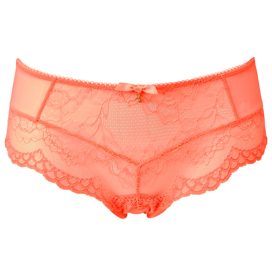Sexy Sheer Shorts Panty Neon Coral Lace